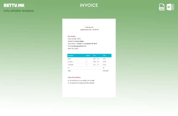 Шаблон за бесплатна паб фактура во модерен стил